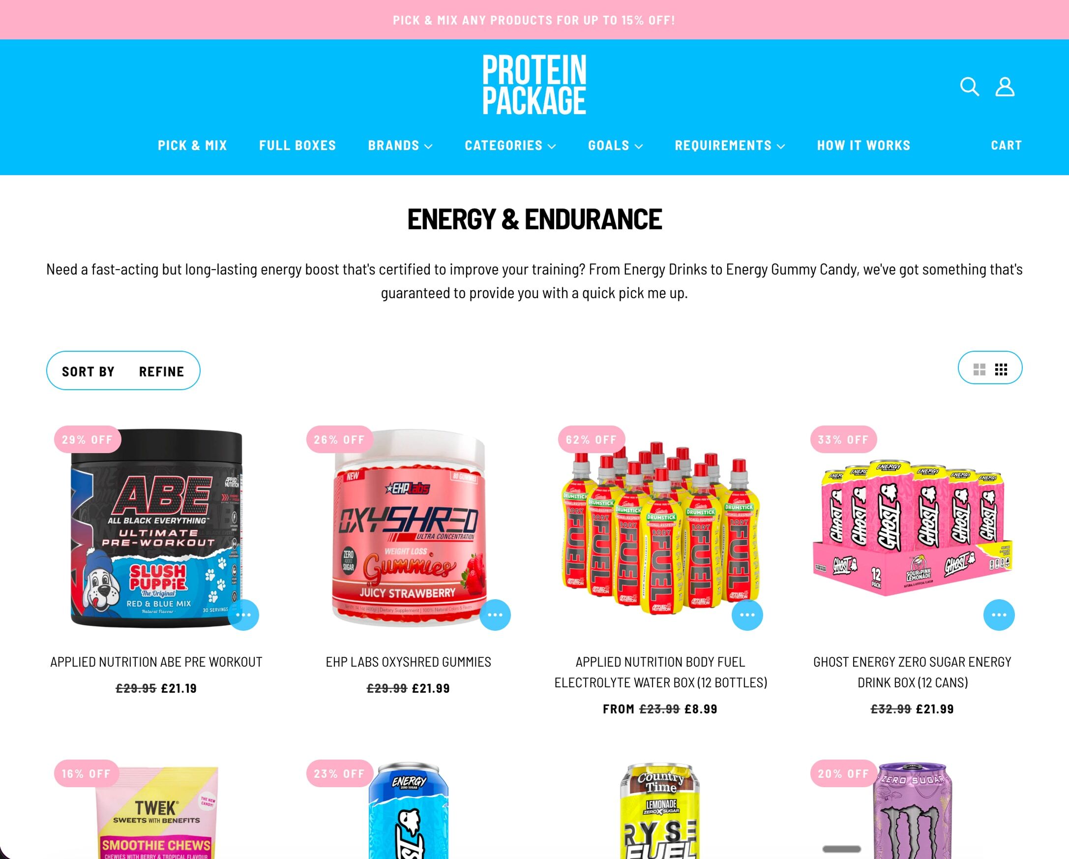 Protein Package collection page with Flair discount badges on products