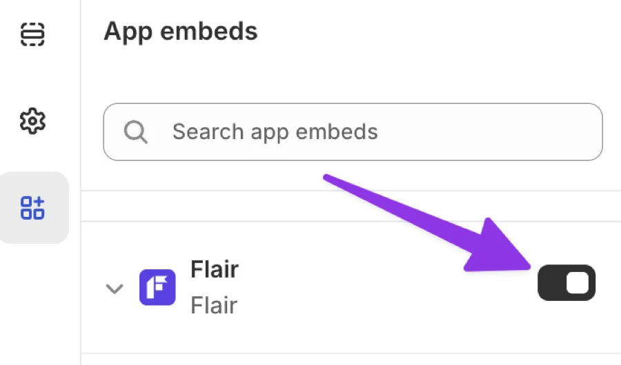 App embeds panel with Flair toggle