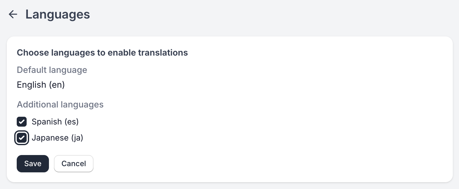 Flair languages settings page