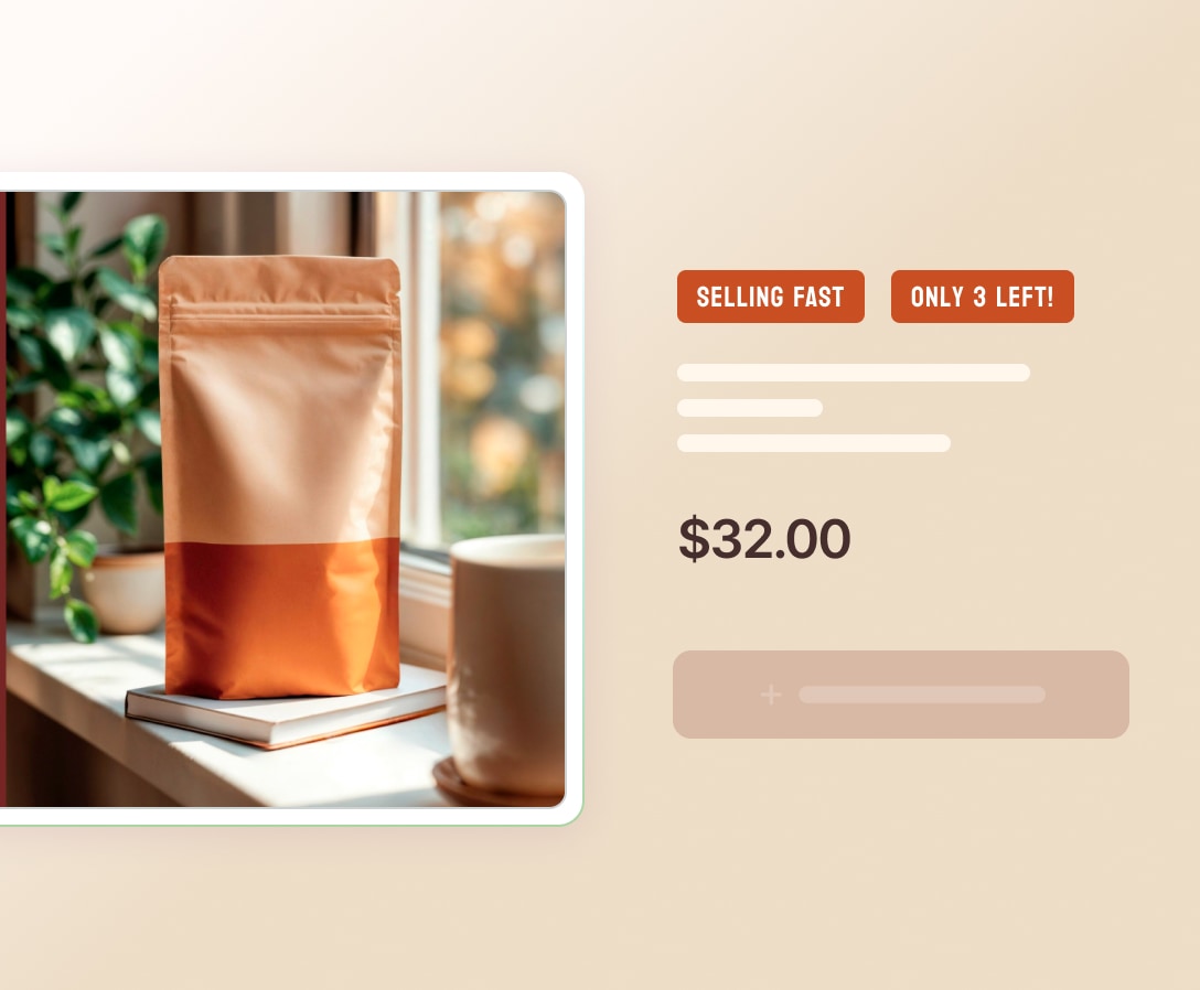 Product card with scarcity badges showing selling fast and only 3 left labels