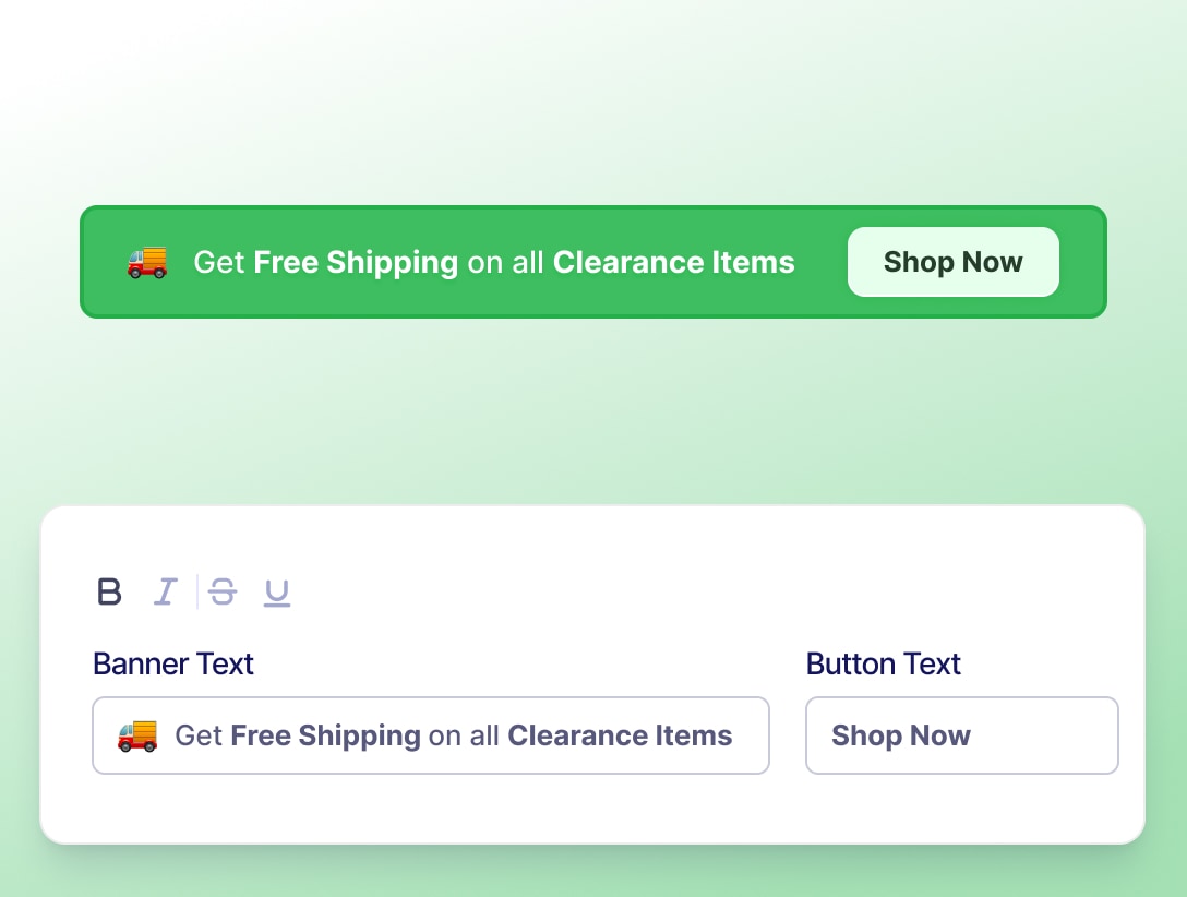 Banner with rich text, call-to-action button, and countdown timer on a product page