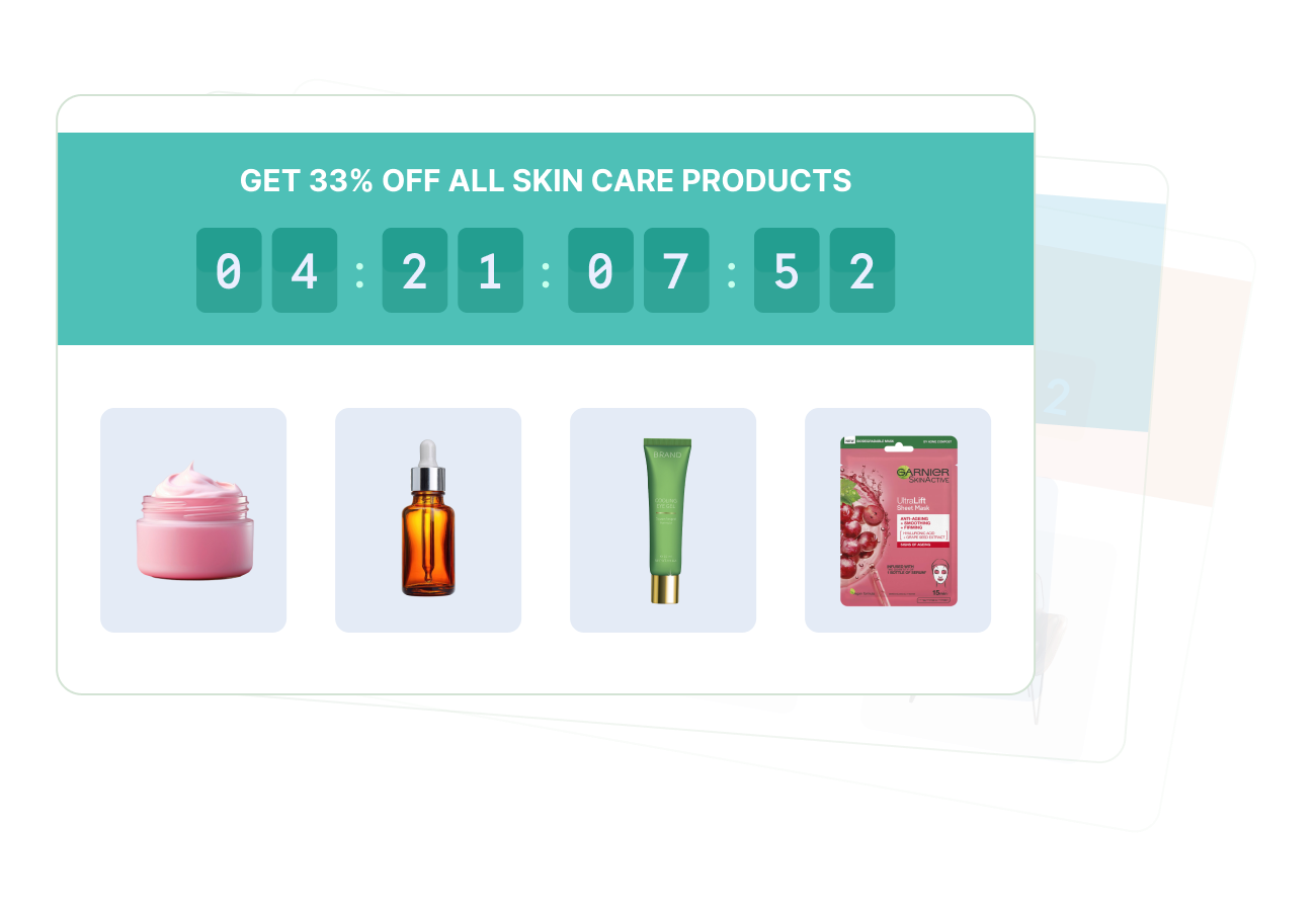 Countdown timers displayed on a Shopify storefront showing time-limited sale promotions