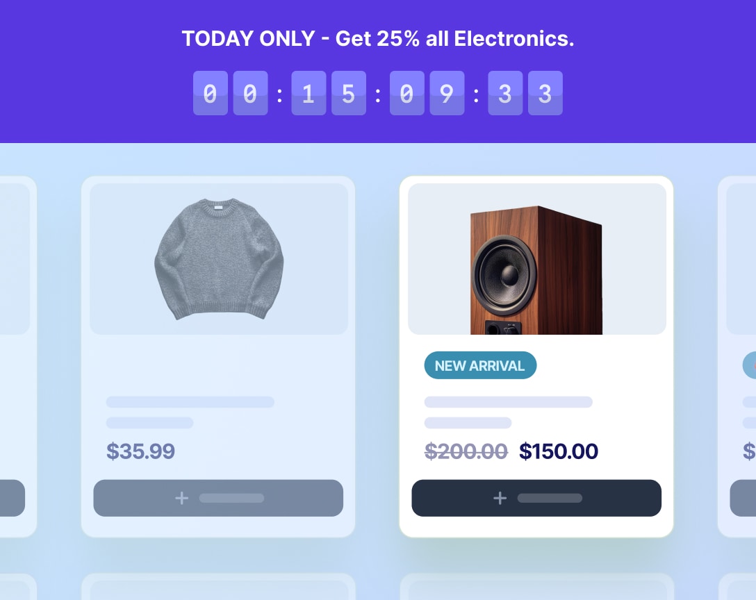 Countdown timer integrated into a promotional sale banner