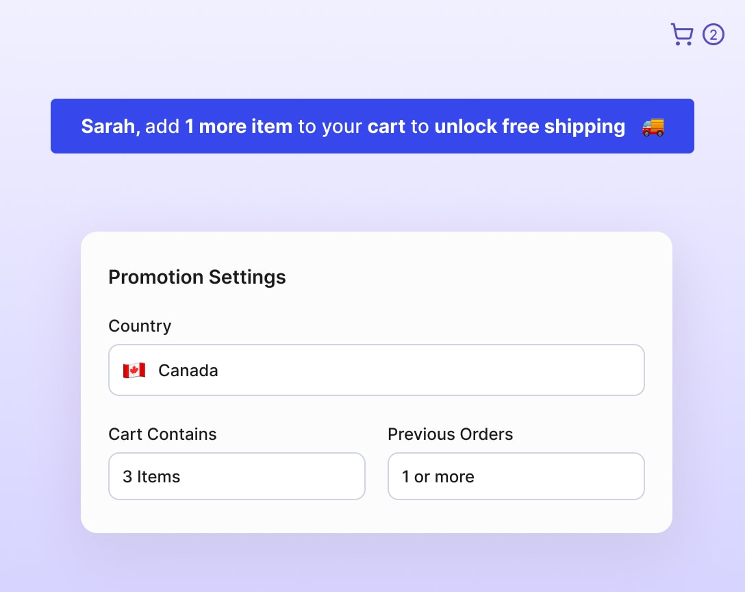 Personalized offer configuration showing location-based targeting and customer-specific promotions