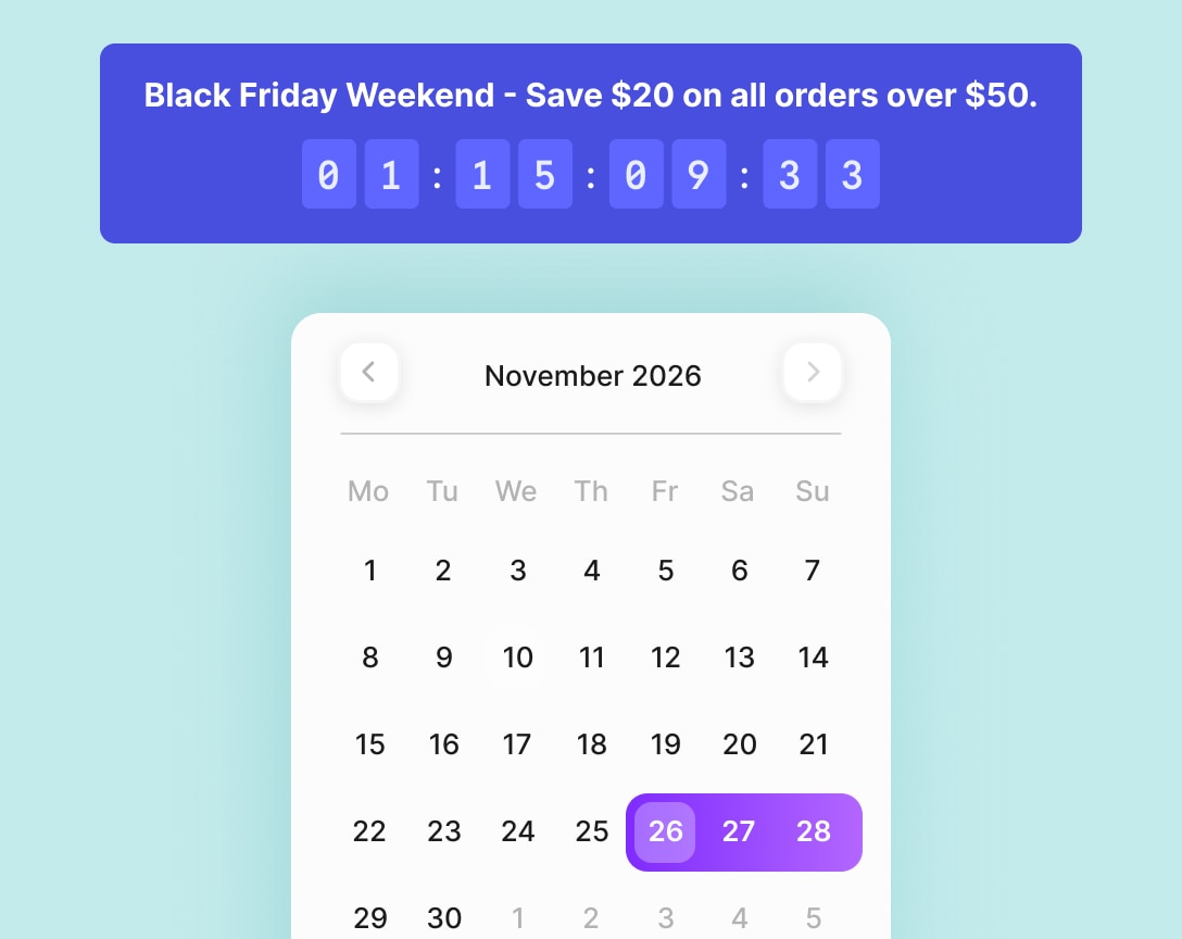 Black Friday promotional banner scheduled in advance with countdown timer