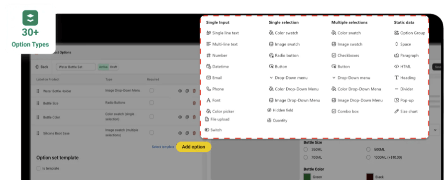 Customization options