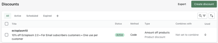 Shopify admin discounts area.
