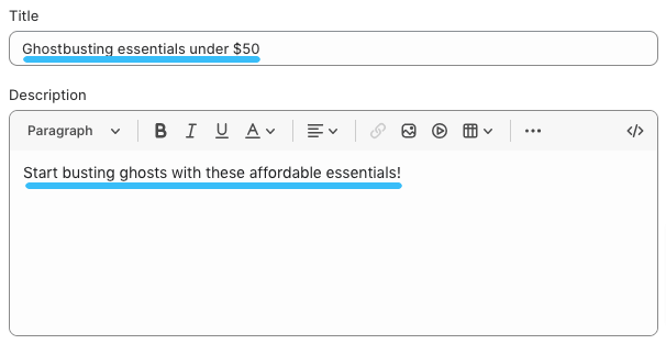 Customize title and description