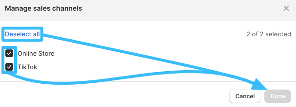 Deselect sales channels