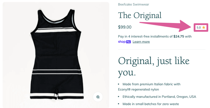 Product page reviews example