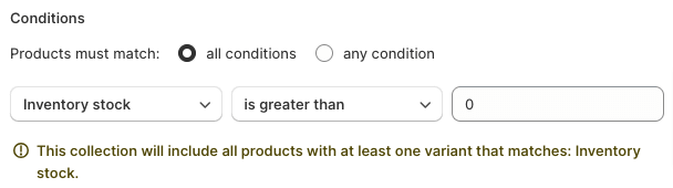 Add conditions shopify collection