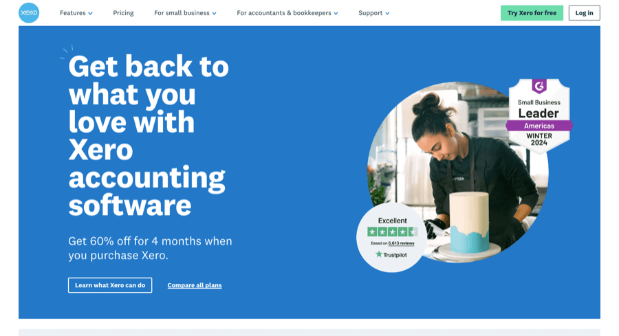 Xero homepage