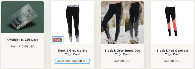 Aly Athletics Compare at Price and Sale badge.