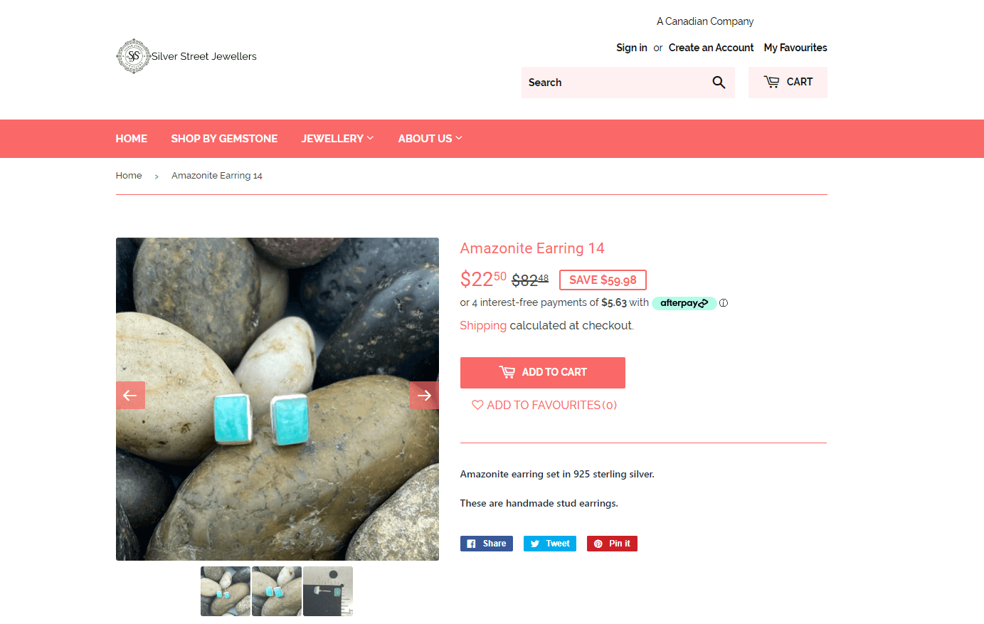 A Website Product Page Noting Shipping is Calculated