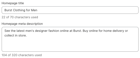 Shopify homepage metadata