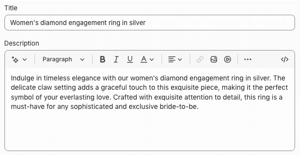 Jewelry store product title description example