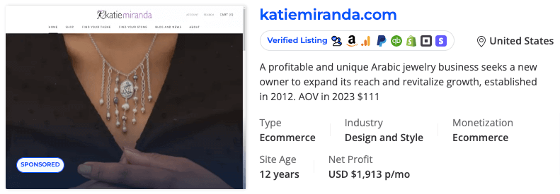 Katie Miranda Flippa listing