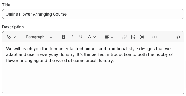 Online course title and description