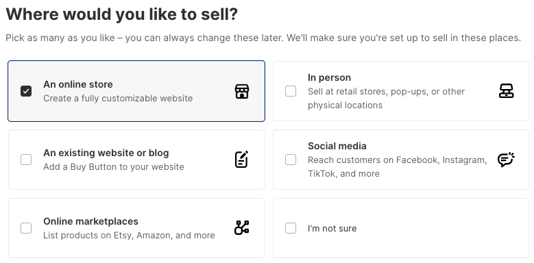 Shopify get started page