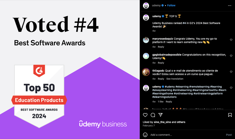 Udemy Instagram example