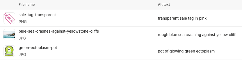 Image file name alt text