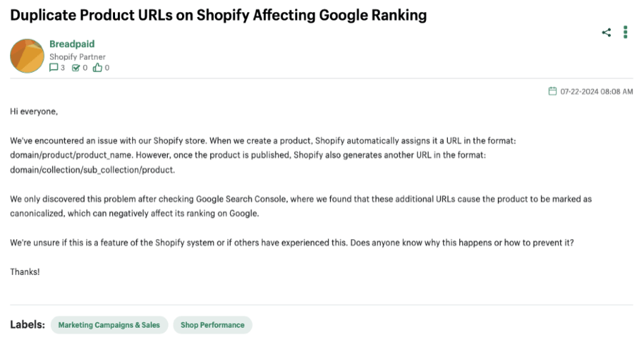 Shopify duplicate product URLs