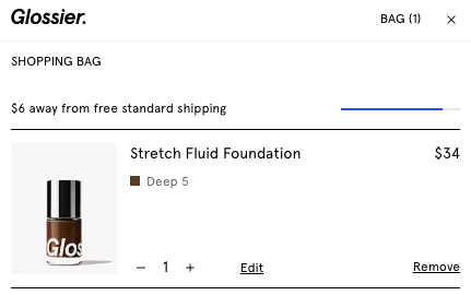Glossier checkout upsell example