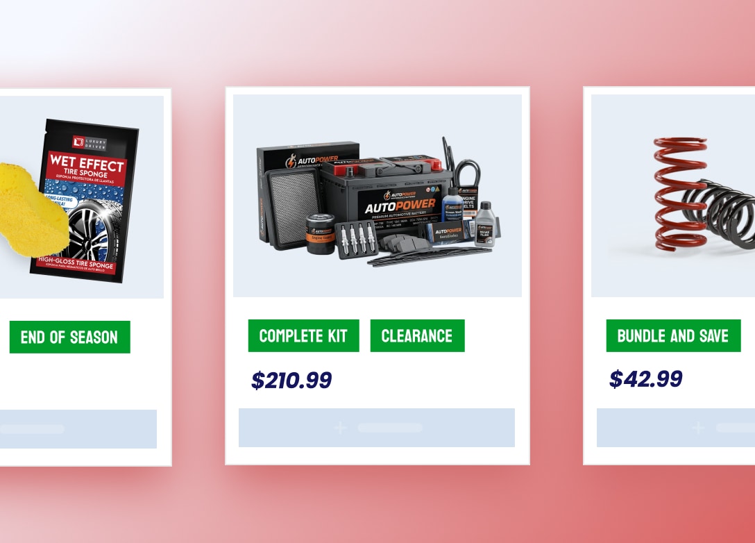 Bundle and clearance badges on automotive parts products