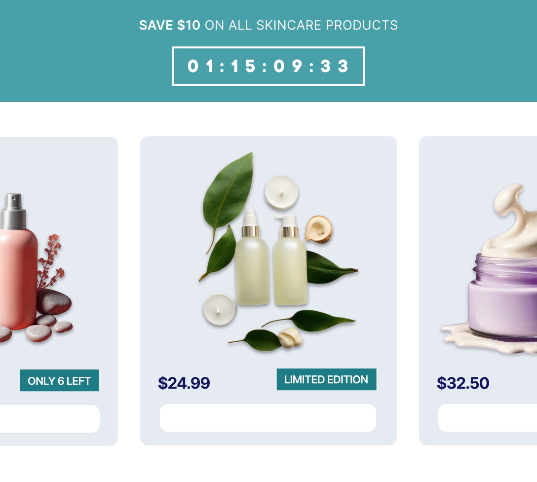 Limited edition and scarcity badges on exclusive beauty products
