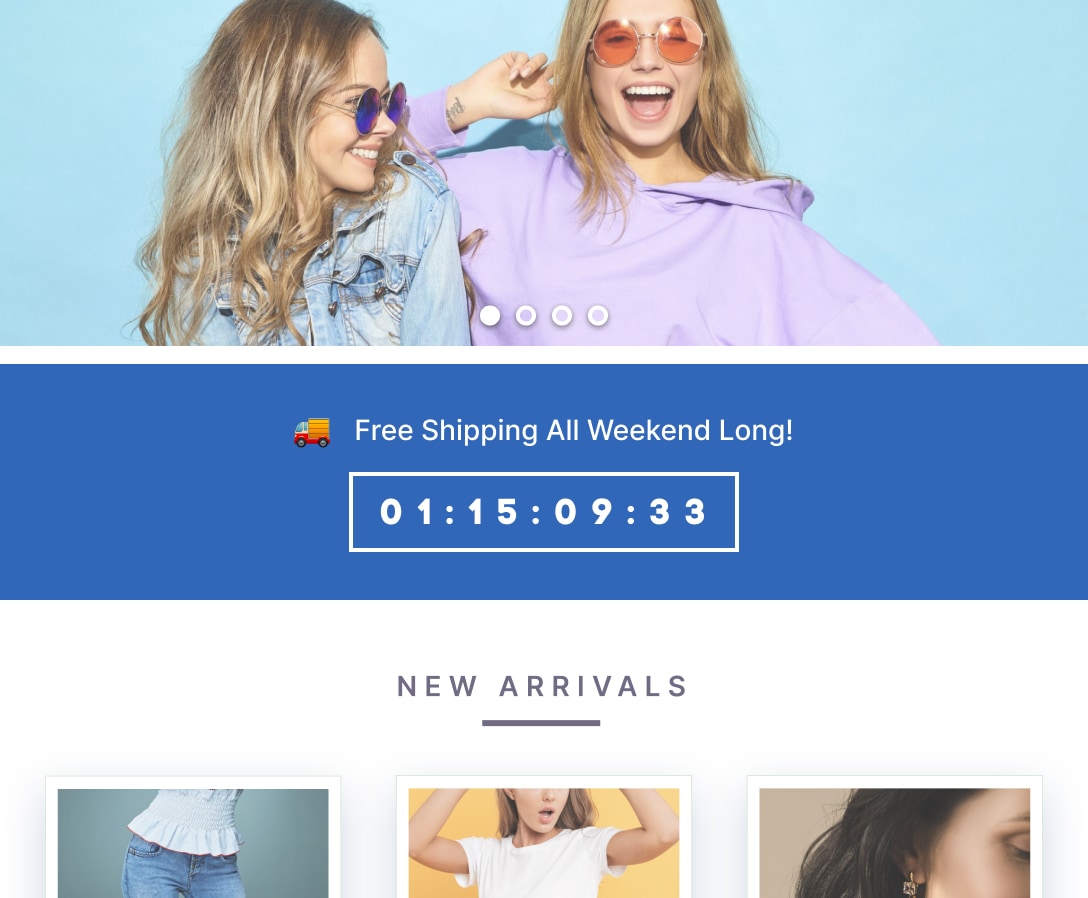 Announcement banners with countdown timers for sitewide sales